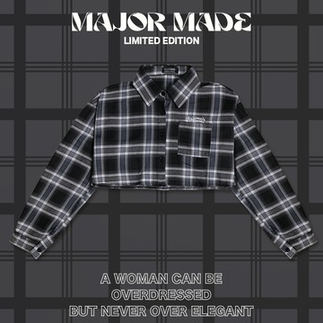 刺繡短版格紋襯衫