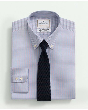 Brooks Brothers Men's X Thomas Mason Cotton Poplin Button-Down Collar, Micro Checked Dress Shirt | White | Size 15½ 34