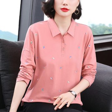 [巴黎精品] 現貨+預購 高級長袖POLO衫寬鬆上衣針織衫簡約大碼休閒大尺碼女裝百搭媽媽裝-滿印花2色a1lq15