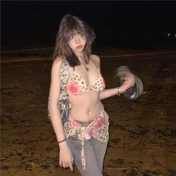 新款歐美風復古美式豹紋辣妹風比基尼分體裙式三件套海邊度假泳衣
