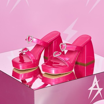 🧰開工必備單雙7折🧰ANNSTAR 詩亞SA聯名-甜系芭比style 大愛心扣胖胖粗跟一字帶拖鞋9cm-桃紅