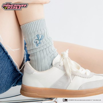 【FOOTER除臭襪】飛天小女警-針織堆堆襪(PPG05-灰藍)