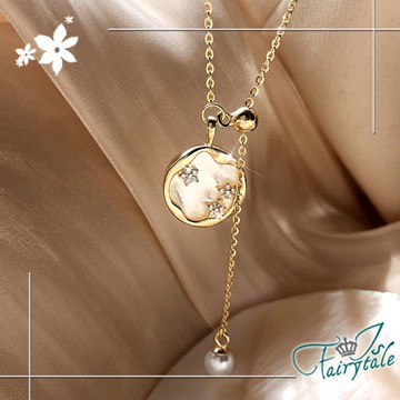 【伊飾童話】幻想美夢＊水鑽圓型鈦鋼短項鍊/金