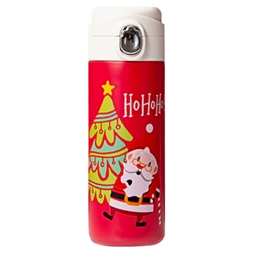 晟龍 聖誕限定塗鴉風彈蓋真空保溫瓶 密封防漏 安全鎖扣 一鍵彈蓋 304不鏽鋼 400ml  顏色隨機  1組