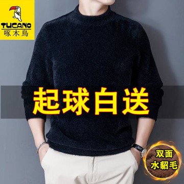 啄木鳥毛衣男2025新款冬季加厚保暖半高圓領水貂絨針織打底羊毛衫
