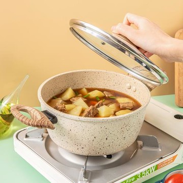 麥飯石湯鍋家用不粘鍋電磁爐燃氣灶通用多功能蒸煮雙耳燉鍋