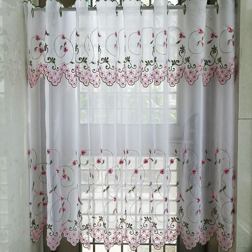 特價外貿成品窗簾頭幔頭裝飾小窗簾短簾短窗半簾透光刺繡飄窗紗簾