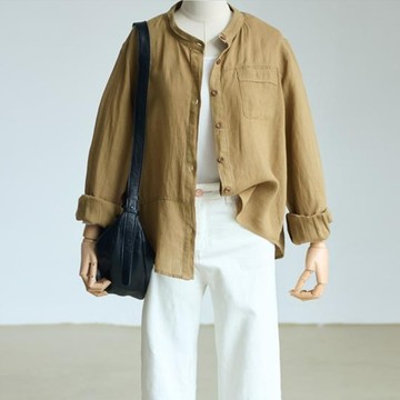 ⚡任選２件＄９９９⚡中大尺碼 襯衫 文藝拼接棉麻長袖襯衫【074675】OCT01｜4色 19LADY〔現貨〕