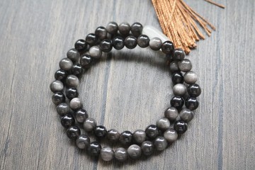 黑曜石銀曜石雙圈手串佛珠手鍊禮盒裝