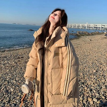 外套 外衣 棉服 冬天外套 女裝 學院風韓系連帽棉服外套女中長款2026年冬季新款過膝加厚棉衣棉襖