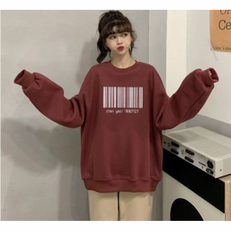 トップス パーカー スウェット 韓流 長袖 萌え袖 ロゴプリント クルーネック ミディ丈 定番 カジュアル 出勤 通学 Ol デート ワインレ 通販 Lineポイント最大6 0 Get Lineショッピング