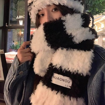 特賣🎀可愛毛絨圍巾手工diy編織材料包粗毛綫團黑白條紋帽送男女友禮物手工編織圍巾冬季diy毛綫粗綫送男友禮物編織毛綫團圍