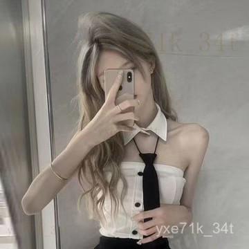 【臺灣出貨】🍋今日ootd 韓係一整套 懶人穿搭 套裝女 網紅衕款辣妹性感製服領帶抹胸背心上衣+包臀半身裙兩件套女
