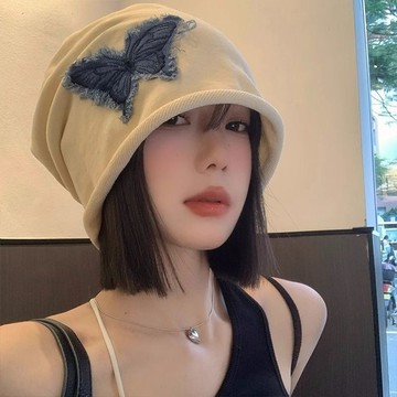 【砂糖夢境】韓系復古蝴蝶刺繡冷帽女夏季小衆薄款堆堆帽顯臉小百搭包頭帽子潮