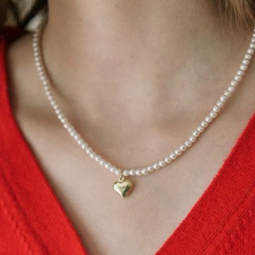 【ELLESHOP】 OurHope-金色愛心珍珠項鍊🎁 女生禮物、交換禮物、生日禮物