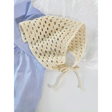 日系手工鏤空鉤花頭巾女純色甜美ins三角巾出游拍照包頭針織發帶