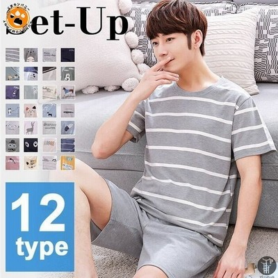 メンズ半袖上下セットパジャマルームウェアショートパンツセットアップ夏ファッション部屋着 通販 Lineポイント最大get Lineショッピング