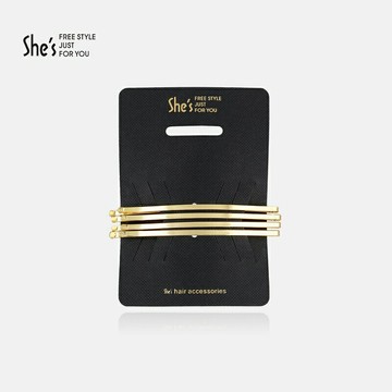 shes茜子光金歲月百搭簡約質感一字邊夾劉海發夾頂夾碎發夾頭飾女