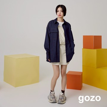【gozo】不對稱下擺柔軟仿牛仔襯衫(深灰/深藍_F) | 女裝 顯瘦 休閒