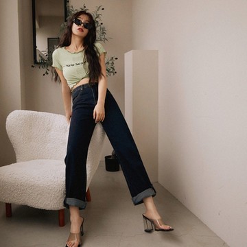 兩穿棉質丹寧直筒長褲-OB嚴選