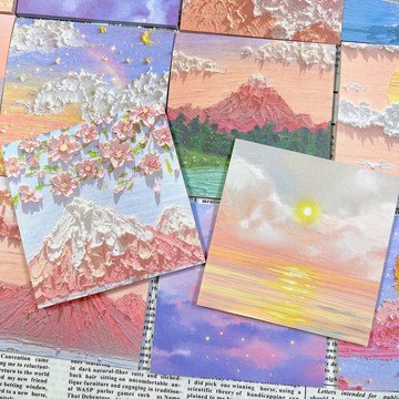 臺北出貨特價福利32本不重復 立體感星空風景油畫ins便利貼夢幻少女心便簽wnldi96