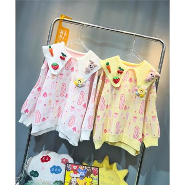 立體設計感娃娃領甜美針織衫女2025秋冬新款洋氣風寬松長袖毛衣潮