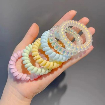 【粉紅菲菲】人魚姬電話線髮圈少女磨砂無痕頭繩粗紮馬尾韓國ins網紅簡約皮筋（DCX）38-0306