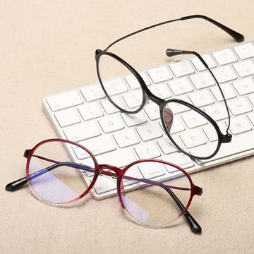 跨境新款圓框時尚平光鏡眼鏡架 電腦護目防藍光彈性不銹鋼眼鏡架