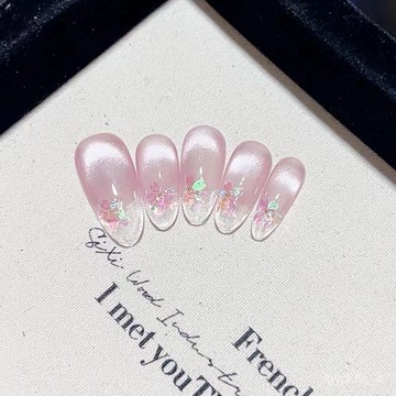 🥰可可新品🥰純手工光療穿戴甲極光櫻花批髮成品重複使用美甲貼片可拆卸貓手工穿戴甲日常穿戴甲顯白美甲片新年穿戴甲 W79P