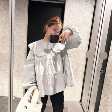 【巴黎精品】襯衫長袖上衣-浪漫娃娃領氣質寬鬆女裝2色a1er11