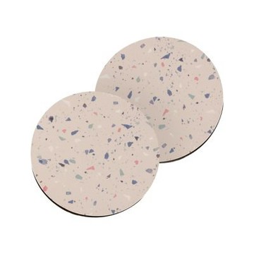 TRON 圓形軟式珪藻土7*7cm (2入組) 磨石子花紋-2 車用杯墊 汽機車杯墊 吸水墊