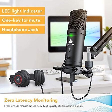 MAONO USB Podcast Microphone with Headphone Set, Zero-Latency Monitoring Computer Condenser PC Mic 192KHZ 24Bit with Mute Button for Recording, Voice