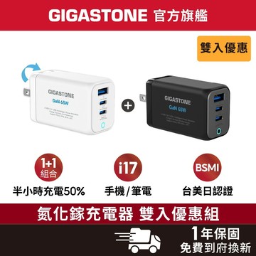 【GIGASTONE】20W 33W 45W 65W 雙入優惠組 GaN氮化鎵 充電器 適用iPhone手機 平板 電腦