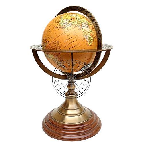 Hanzla Collection 11"Antique Brass Globe World Map Nautical Desk Decor Astrolabe Armillary Sphere