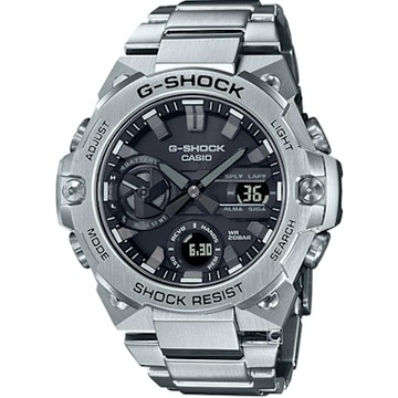 CASIO卡西歐 G-SHOCK 太陽能藍牙 銀色金屬簡約設計 黑銀_GST-B400D-1A_49.6mm