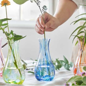 日本 ADERIA 日本製津輕系列花彩玻璃花瓶-海洋藍