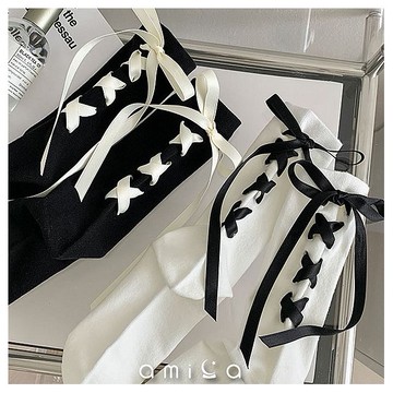 AMICA ~MR2326#後跟綁帶蝴蝶結中長襪(1雙入) 款式可選