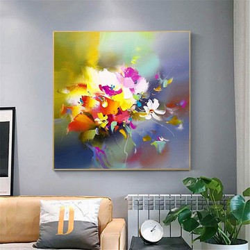 花園 手繪抽象裝飾畫餐廳客廳掛畫現代綠色田園風景畫花卉藝術畫