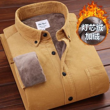 冬中年男純棉燈芯絨保暖襯衣長袖條絨保暖襯衫男加厚加絨父親上衣