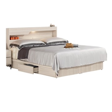 文創集 亨利格5尺雙人夜燈可收納三抽床台組合(床頭片＋三抽床底＋不含床墊)-152x203x97cm免組