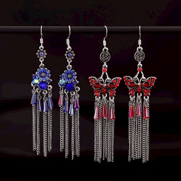 復古民族風蝴蝶水晶流蘇耳環女氣質百搭個性長款耳墜韓國時尚耳飾