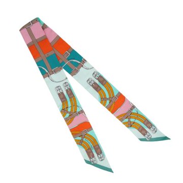 Hermes 愛馬仕 Mors A Jouets 釦環圖騰 Twilly 絲巾(湖水綠/橘/粉)