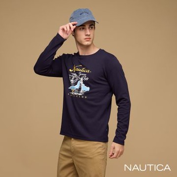 Nautica  男裝 燈塔航海印花長袖T恤-深藍色