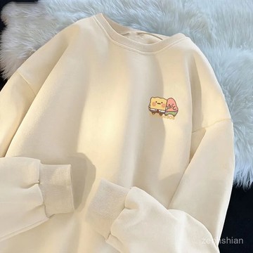 🌷韓版大學t 大尺碼女裝 純棉衛衣 卡通印花 長袖衛衣 長袖上衣 刷毛上衣 重磅大學t 寬鬆上衣 長袖t 女裝