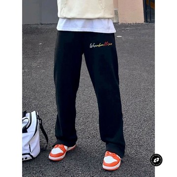 潮牌趣味印花休閒衛褲男士秋冬加絨寬鬆直筒百搭跑步運動長褲子男生春秋運動長褲 男生百搭運動薄款長褲 男生寬鬆褲子