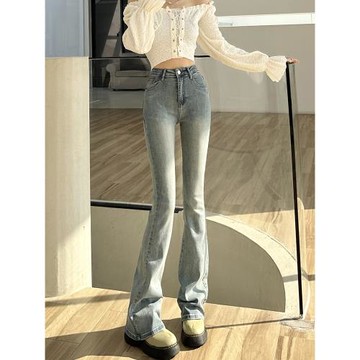 微喇牛仔褲女秋冬2025新款高腰美式彈力修身顯瘦小個子馬蹄喇叭褲