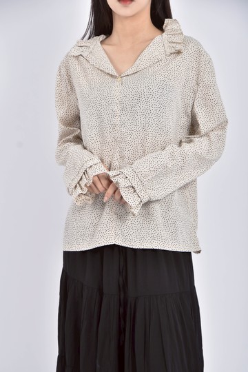 (M) cherrykoko質感點點杏色長袖上衣