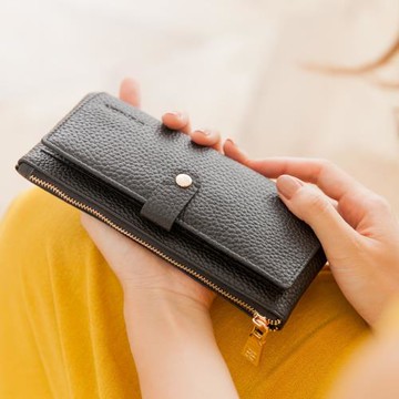 CHENSON真皮 超薄第二代 13卡長夾 內部附獨立零錢袋 黑(W28110-3)