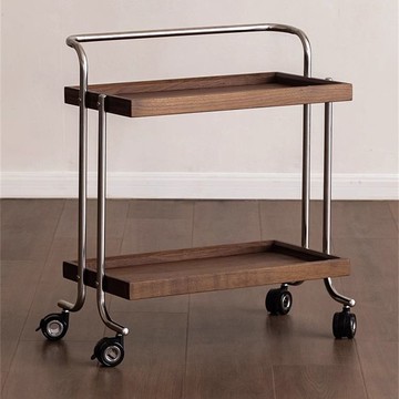 快速出貨/全館免運 小推車 黑胡桃色實木邊幾小推車客廳沙發角幾邊幾北歐可移動餐車置物架