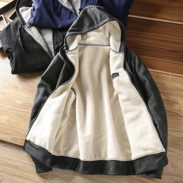 出口單！有大碼！加厚羊羔絨！軟糯舒適！秋冬款男士加絨連帽外套